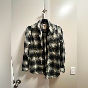 Green and white flannel top
